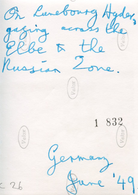 Len's handwriting on back of Luneburg Heath photo